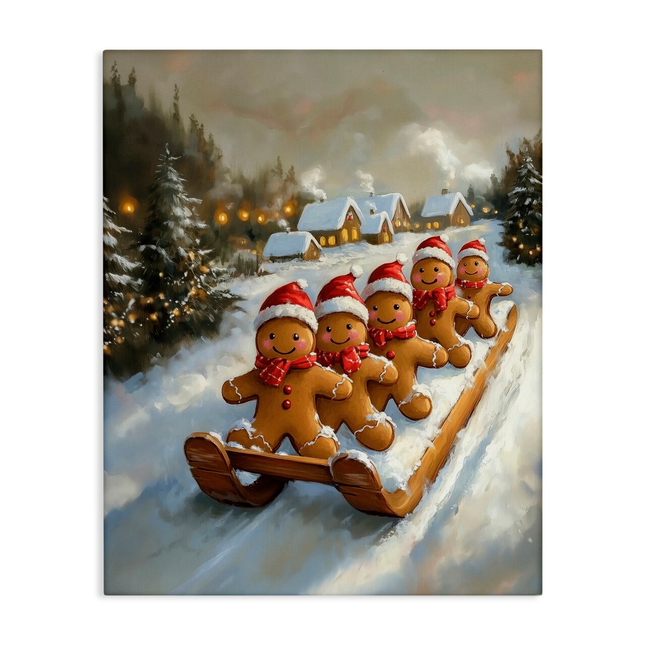 Stupell Industries Gingerbread Snow Day Sledding Canvas, design by Arlington Prints